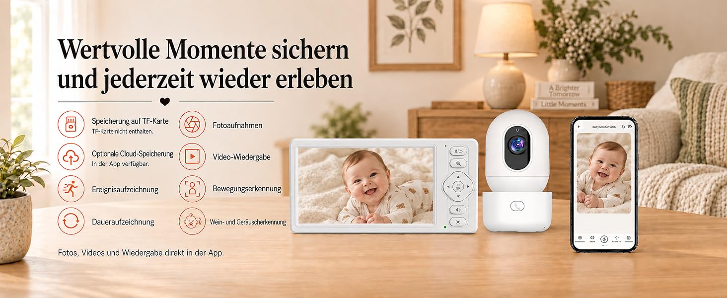 Відеоняня HelloBaby з WiFi та камерою: монітор з нічним баченням, датчиком руху, двостороннім аудіо та керуванням через додаток (5.5 дюймів, білий)