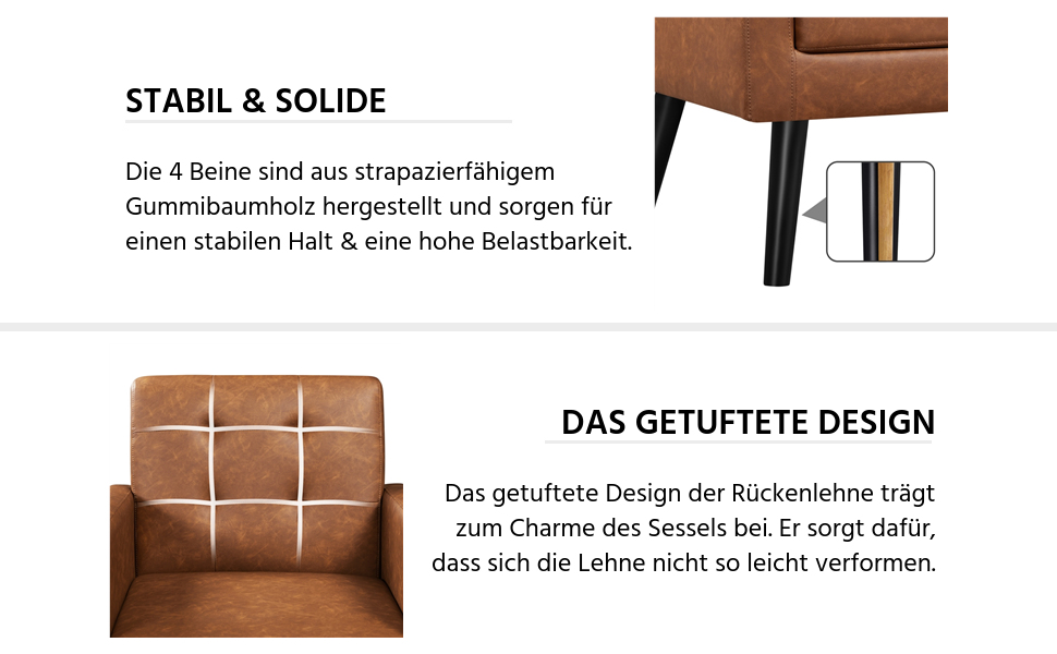 Крісло-мішок Yaheetech з підлокітниками, коричневе, з поліуретану, до 136 кг, для вітальні