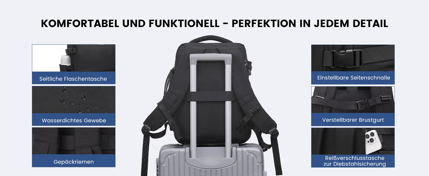 Рюкзак LOVEVOOK для ручної поклажі 40x30x20, 24л, для ноутбука 14 дюймів, з USB, чорний