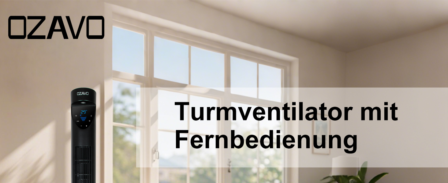 Вентилятор вежовий Turmventilator з пультом, LED-дисплеєм, 3 швидкості, таймером, 70° осциляція, 3 режими, 50W, 97.5 см, чорний