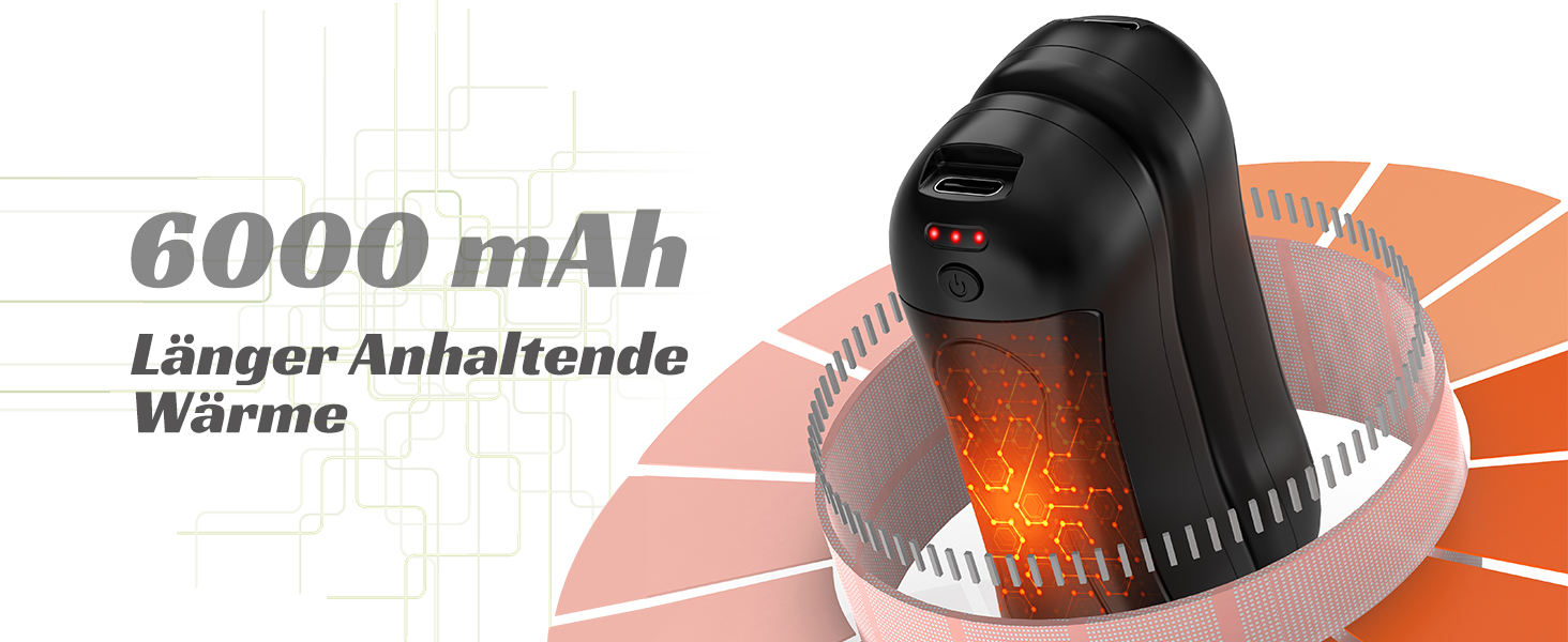 Електричний грілка для рук FANDLISS 6000 mAh, 2 шт. - багаторазовий, з USB зарядкою, для кемпінгу, на відкритий простір, на подарунок, чорний