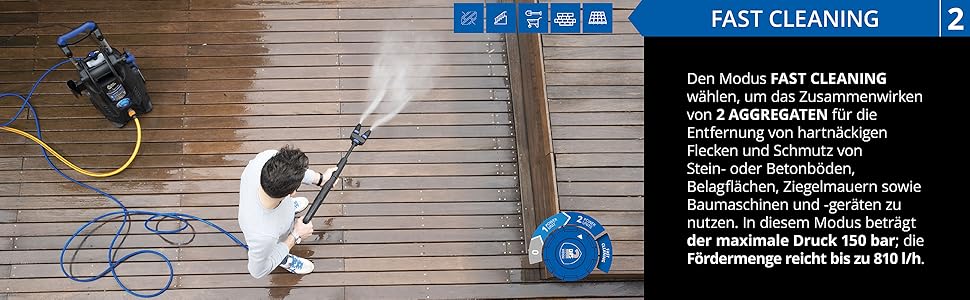 AR Blue Clean високонапірний мийник e-4 TWINFLOW D з Dualtech System та Power Brush (2500 Вт, 150 бар, 810 л/год) + мийка для поверхні 150 бар