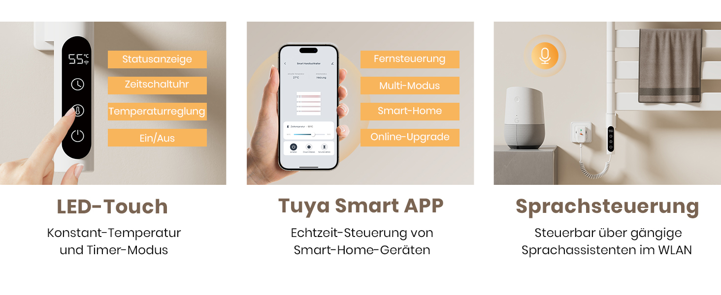 Електричний сушильник для рушників EMKE 180° з полицею, Wi-Fi, 120W, 760x450 мм, білий