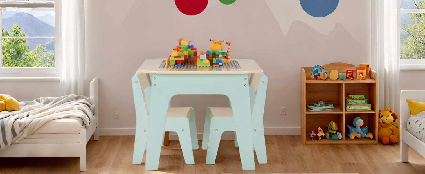 Дитячий стіл Mamizо з 2 стільцями: комплект меблів для дитячої кімнати, стіл для малювання та ігор, зелений
