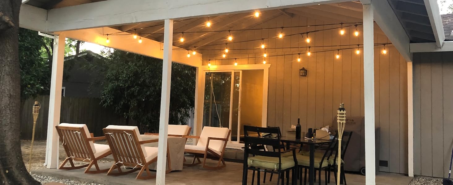 BRIMAX LED гірлянда для вулиці, 30 метрів, AC220-240V, IP44, 46+4 лампочки G40 E12 1W, 2200K тепле біле світло, розширювана, для кемпінгу, ярмарку, саду, вечірки