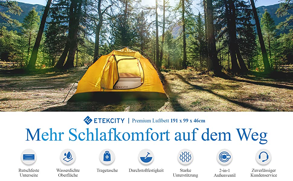 Надувний матрац Etekcity EAM-ET2 для відпочинку та кемпінгу, 203x152x46 см, білий, односпальний