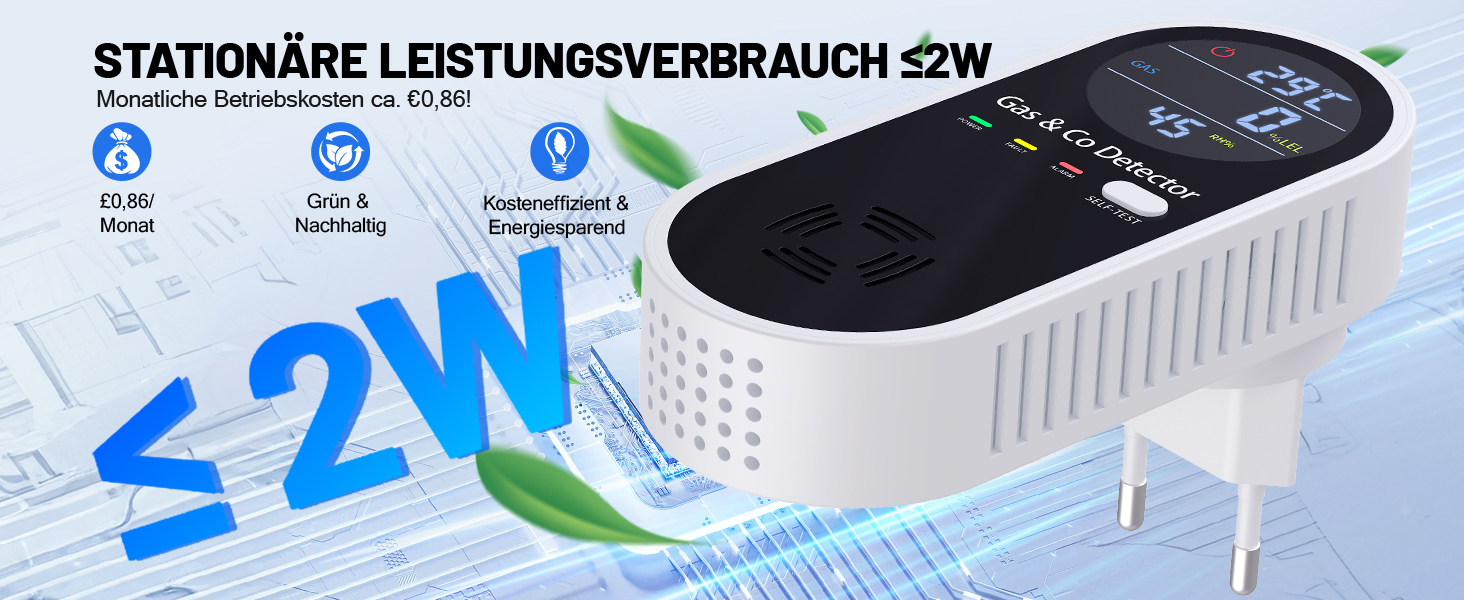 Датчик газу та CO з акустичним сигналом YOJOCK 4-в-1, вимірювач CO, датчик температури та вологості, газовий сповіщувач, самотестування, для дому та офісу, білий