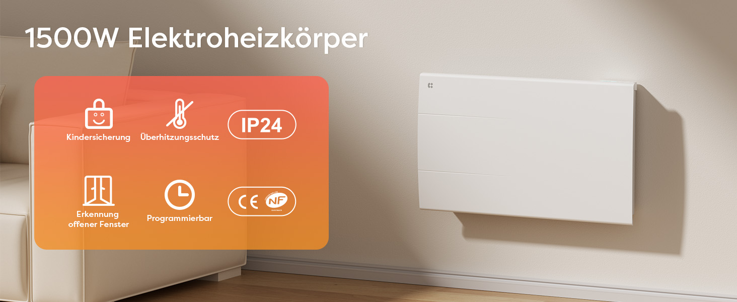 Керамічний смарт-обігрівач Ciarra CBHT15E 1000W, настінна електрична конвекційна система опалення з керуванням через Wi-Fi