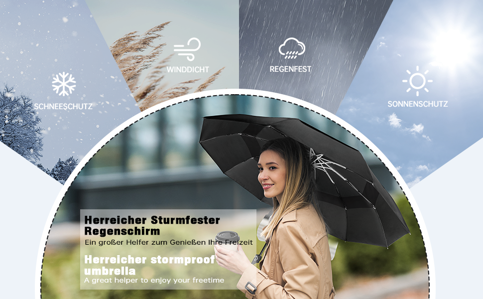 Багата складна парасолька Stormproof 2024 - вітрозахисна, легка, автоматична, складна, чорна