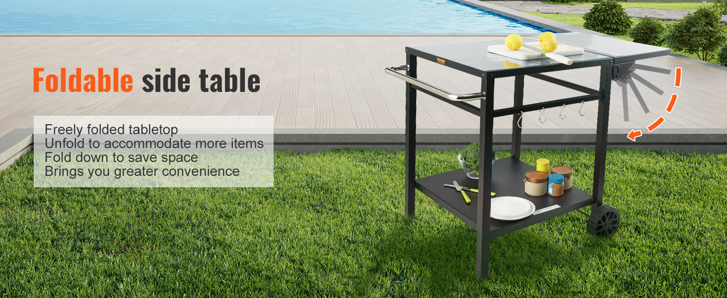 Grillwagen VEVOR: Мобільний вуличний гриль з подвійною полицею та регульованим столиком для приготування їжі (97,2 x 64 x 75,5 см)