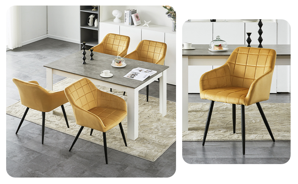 CLIPOP Комплект стільців для їдальні (6 шт.) з підлокітниками, м'яке сидіння з штучної шкіри, для кухні, вітальні, їдальні, колір: Тюльпан Золотий