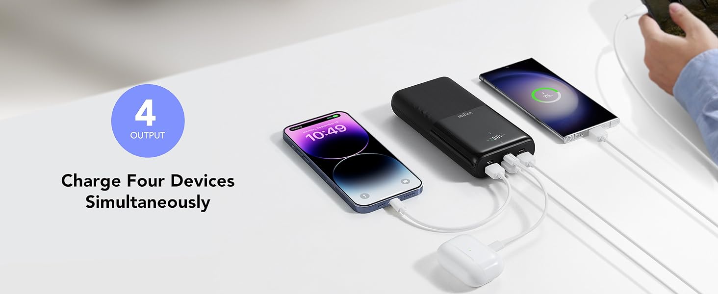 Вт PD, USB C, LED-дисплей, 4 виходи, 3 входи, сумісний з багатьма пристроями, 30000mAh, 20