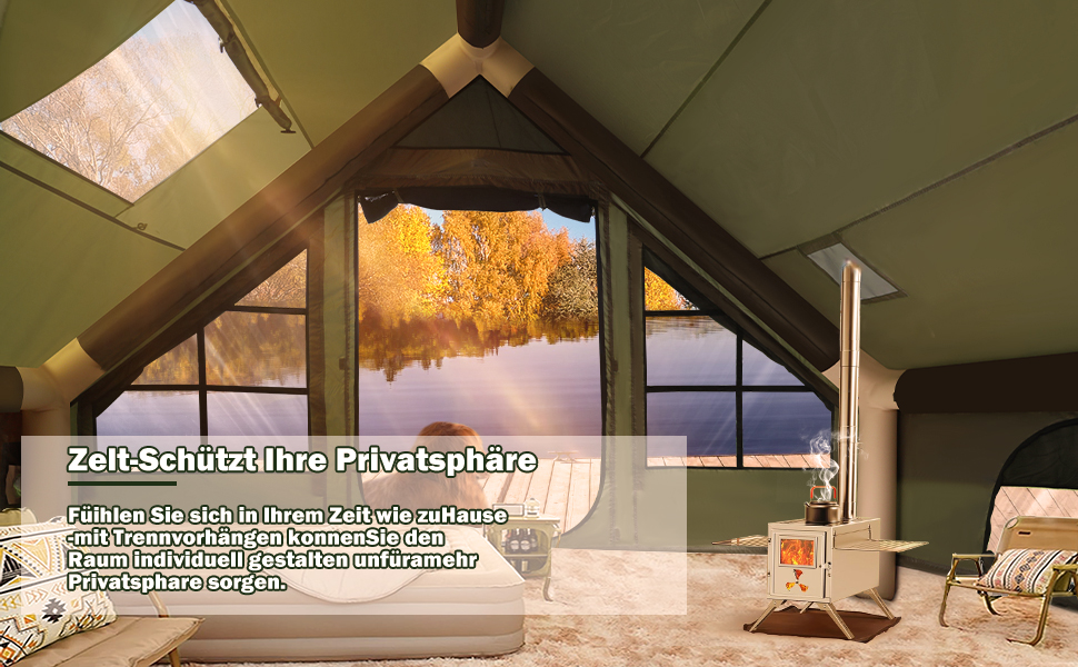 Надувний кемпінговий намет з димарем та вікном, для 2-10 осіб з насосом, з водонепроникної тканини Oxford, швидке встановлення (4 особи, зелений)