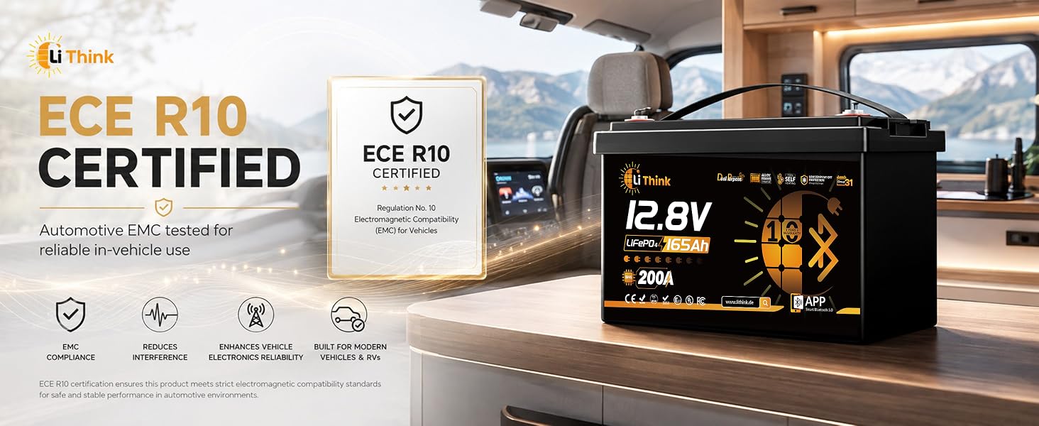 LiFePO4 акумулятор 12V 165Ah для кемпера та автобудинку, Bluetooth 5.4, стандарт ECE R10, літієва батарея H190 Dual Purpose