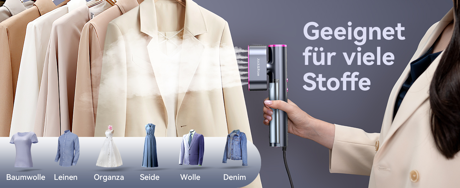 Парoгенератор для одягу Jack & Rose, 110-240V, 1000W, портативний, 2-в-1, для подорожей, сірий