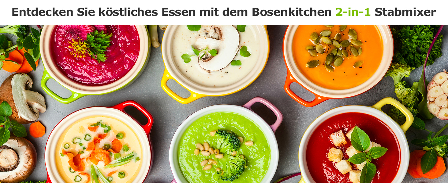 Блендер  Bonsenkitchen, електричний ручний блендер 2-в-1, плавно регульована швидкість 1000 Вт, нержавіюча сталь, віночок - чорний 2 в 1