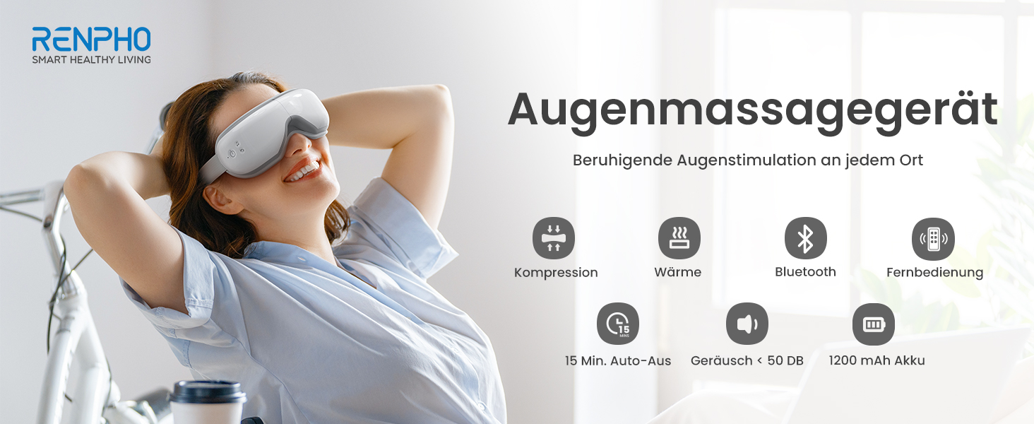 Масажер для очей RENPHO Eyeris 1 з підігрівом, вібрацією та Bluetooth, акумуляторний. Полегшення сухих очей, подарунок для жінок та чоловіків