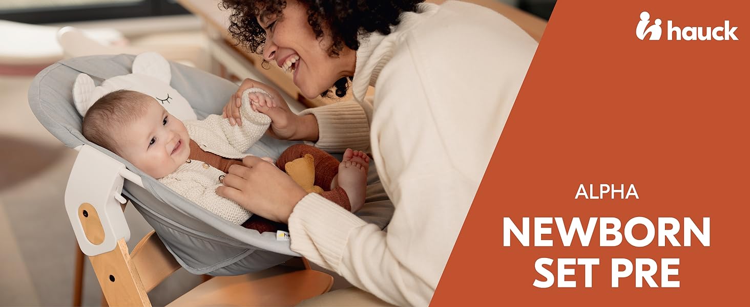 Дитячий стільчик Hauck Alpha Newborn Set Plus Dark Grey - преміум модель для новонароджених, до 90 кг, з 5-точковим ременем безпеки та захисним бампером