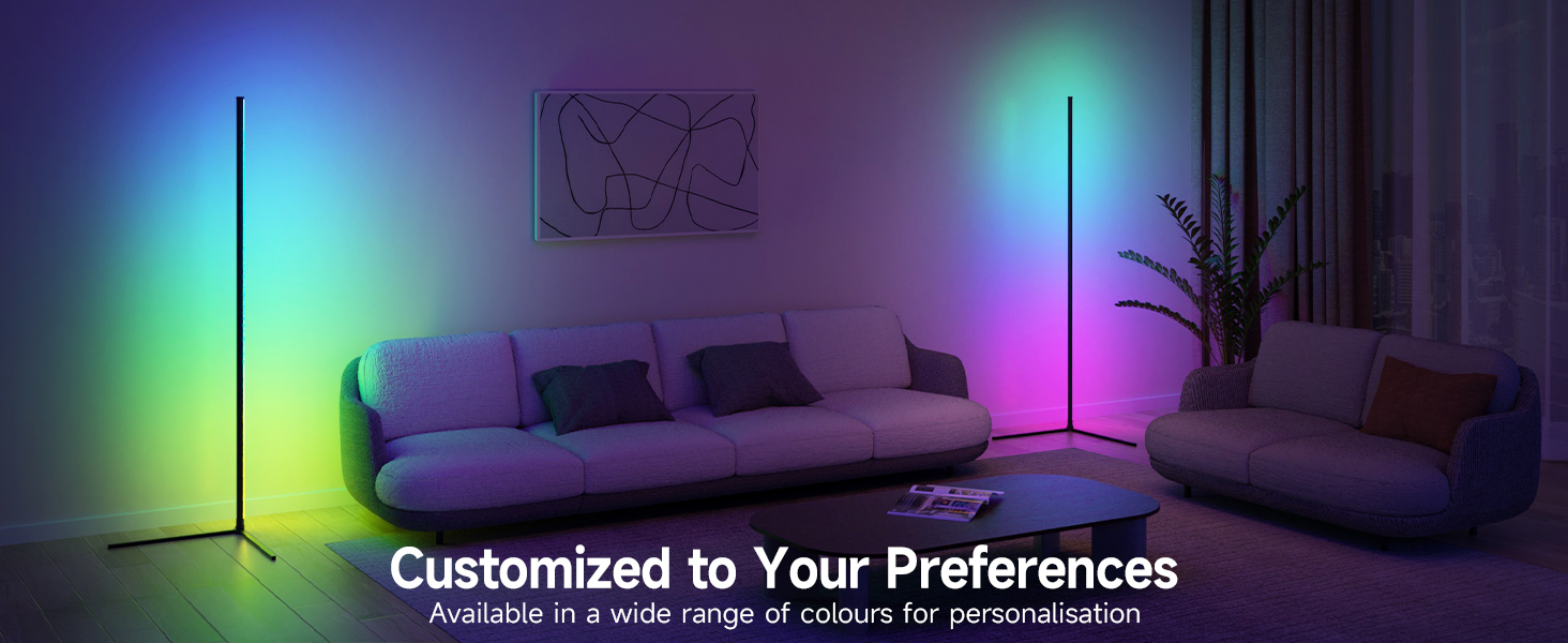 LED торшер у вітальню RGB кутовий, димується з пультом та додатком, синхронізація з музикою, DIY-режим, таймер - чорний