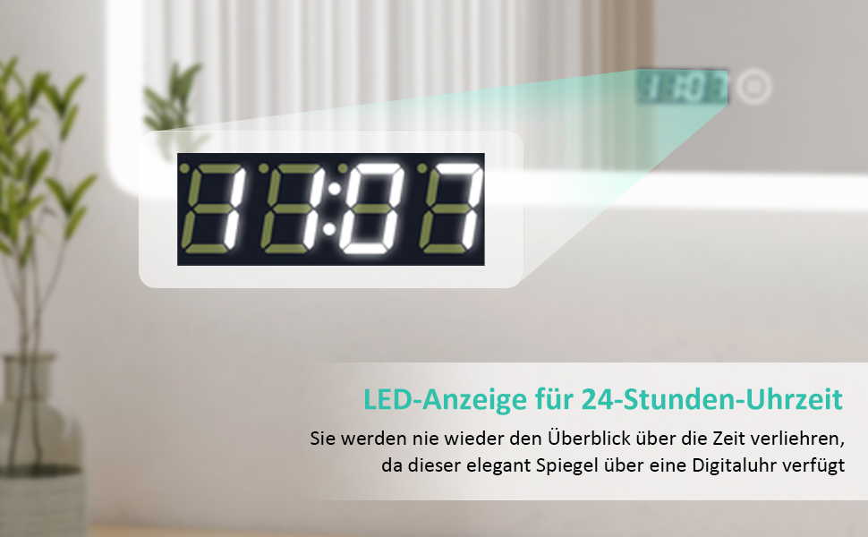 Дзеркало для ванної кімнати з підсвічуванням та годинником Boromal 50x70 см, диммер, 3 кольори світла, 2470 лм