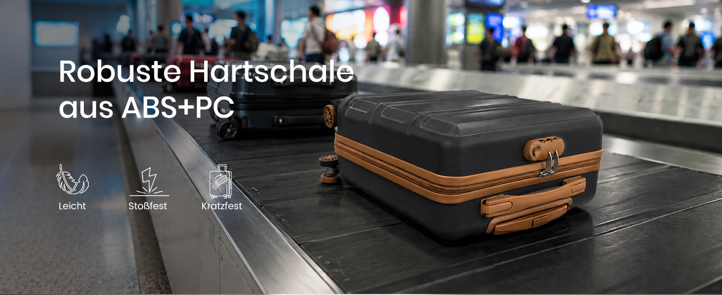 Валіза для ручної поклажі KONO (ABS+PC), жорстка Kabinenkoffer 52x38x21 см для Lufthansa, Eurowings, EasyJet, легка дорожня валіза з колесами та TSA замком, чорно-коричнева