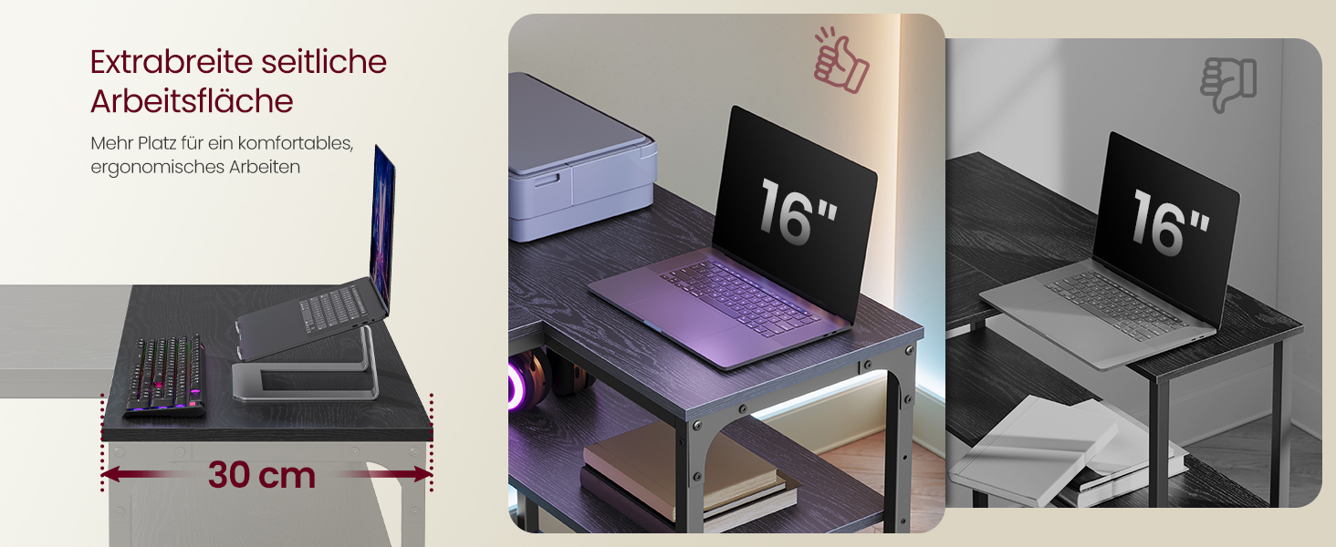 Кутовий стіл VASAGLE L-подібний з полицею, комп'ютерний стіл з місцем для зберігання, офісний стіл для дому, 120 x 80 см, Чорний горіх