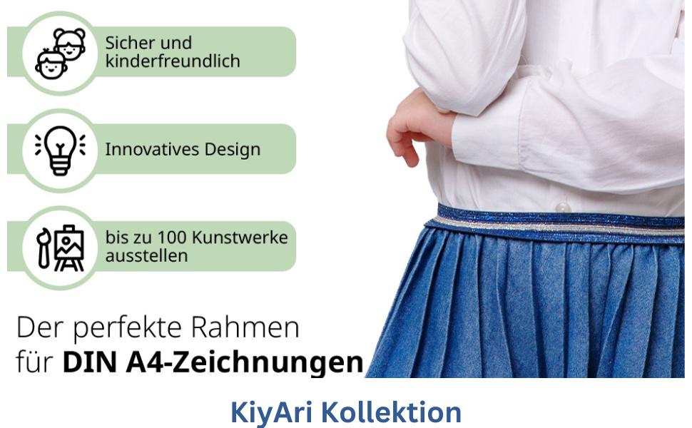 Рамки для дитячих малюнків KIYARI A4, 2 шт. (білі) + 2 шт. (чорні). Набір для зберігання 150 малюнків. Міцне дерево, безпечне скло, ідеально для школи, дитячої кімнати та творчих проєктів.