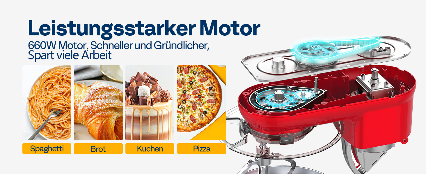 Кухонна машина VIVOHOME 5.7L: потужний міксер з 10 швидкостями, функцією імпульсу та набором насадок (червоний)