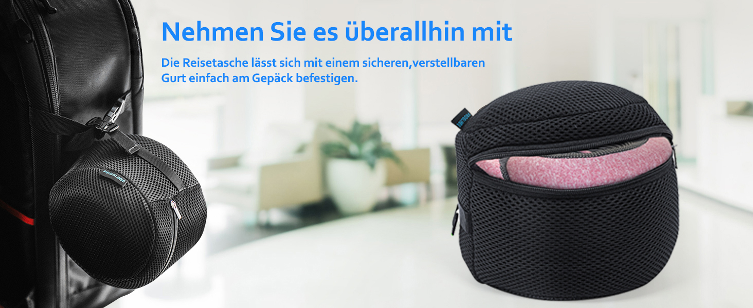 Подушка для шиї Proglobe, 100% Memory Foam, ортопедична, для подорожей (літак, авто, поїзд), з маскою для сну, сітчаста сумка (рожева)