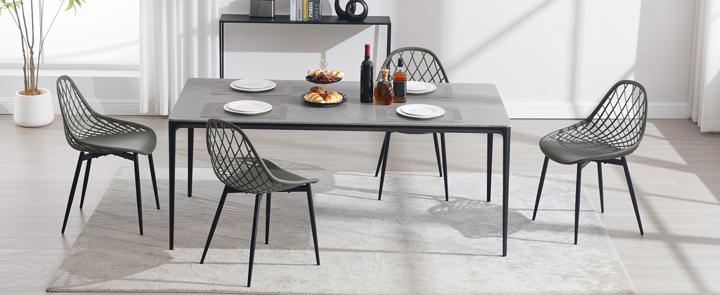 Набір обідніх стільців 4 шт., кухонний стілець з перфорованою спинкою, стілець для вітальні з металевими ніжками, пластиковий стілець для кухні, вітальні, балкону, скандинавський, білий, K0018EZS-4