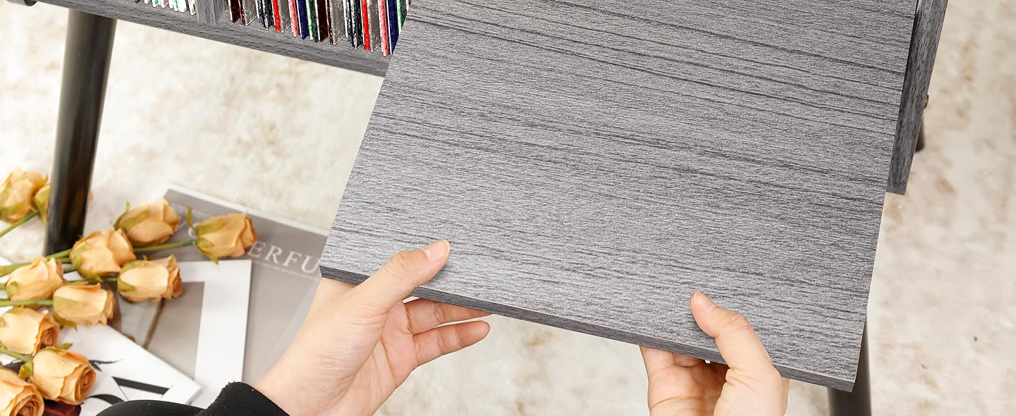 Стіл для програвача, стійка для програвача середини століття з місцем для зберігання вінілу (до 150+ альбомів), шафа для вінілових платівок з регульованими полицями (Сірий)