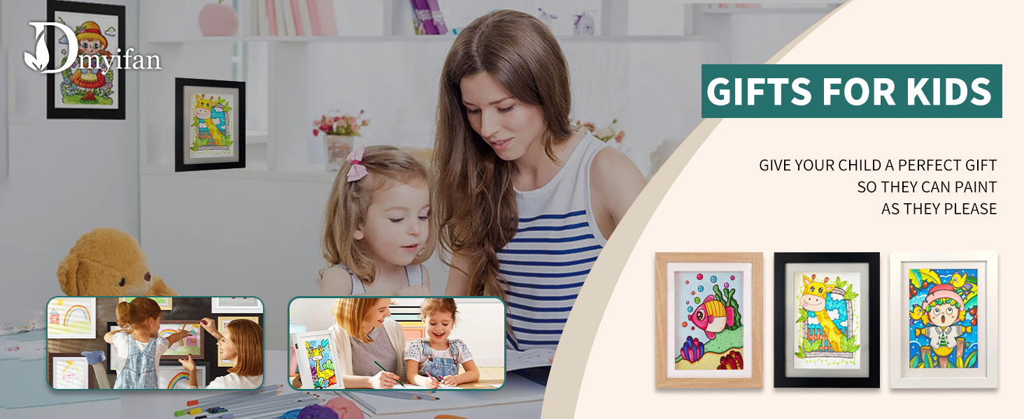 Рамки для фотографій A4, 2 шт. - Чорні, для дитячих малюнків, школи, дому, офісу