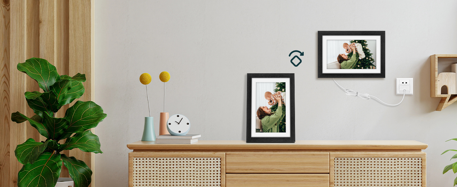 Frameo Цифровий фоторамка з Wi-Fi, 10.1 дюйма, горіх, 32GB, HD IPS сенсорний екран, відтворення фото/відео через додаток Frameo, подарунок для чоловіків та жінок