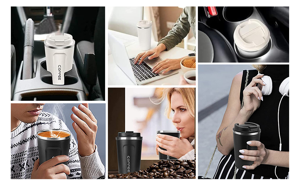 ERBO Термокружка для кави з нержавіючої сталі, 380 мл, 2 шт. (білий + рожевий) + 510 мл (зелений)