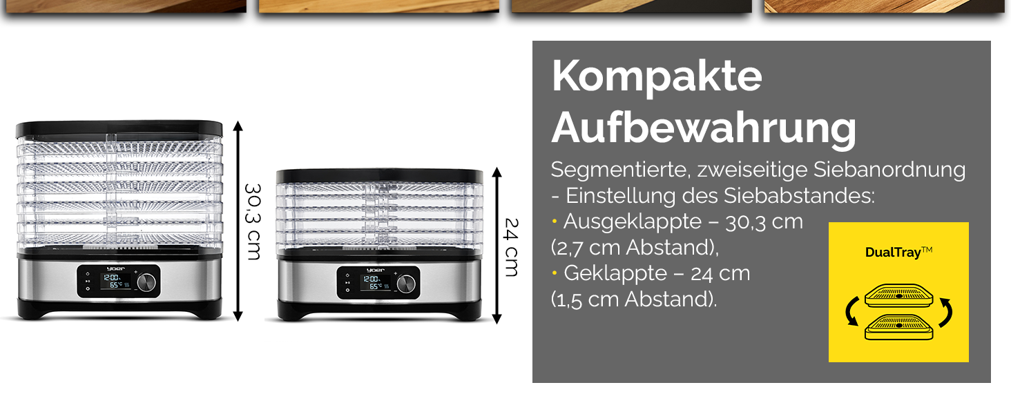 Дорівка для продуктів VitaSave FD01S з нержавіючої сталі, 450W, 6 ящиків, 9 аксесуарів, 4725 см², таймер 24 год, LED-дисплей, BPA-free, для фруктів та сухофруктів