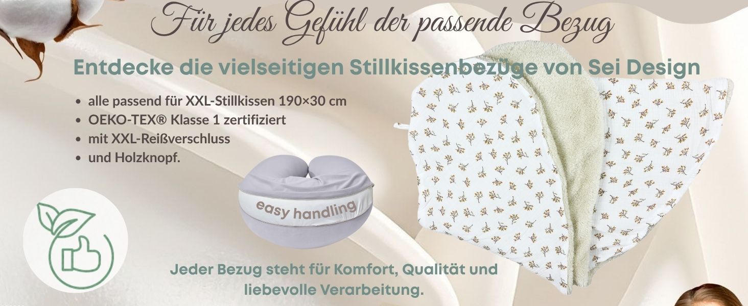 Подушка для вагітних та годування sei Design XXL 190x35 см, ергономічна подушка для сну з чохлом з органічної бавовни муслін (м'ятна)
