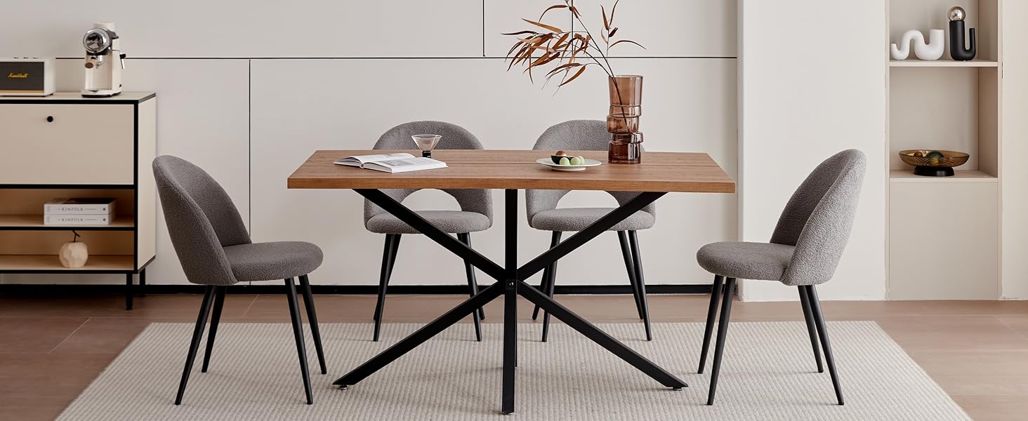 Сучасний прямокутний стіл з МДФ-плитою та чорними металевими ніжками, для вітальні або кухні, 140x78x77 см, темний дуб, структура темного дуба