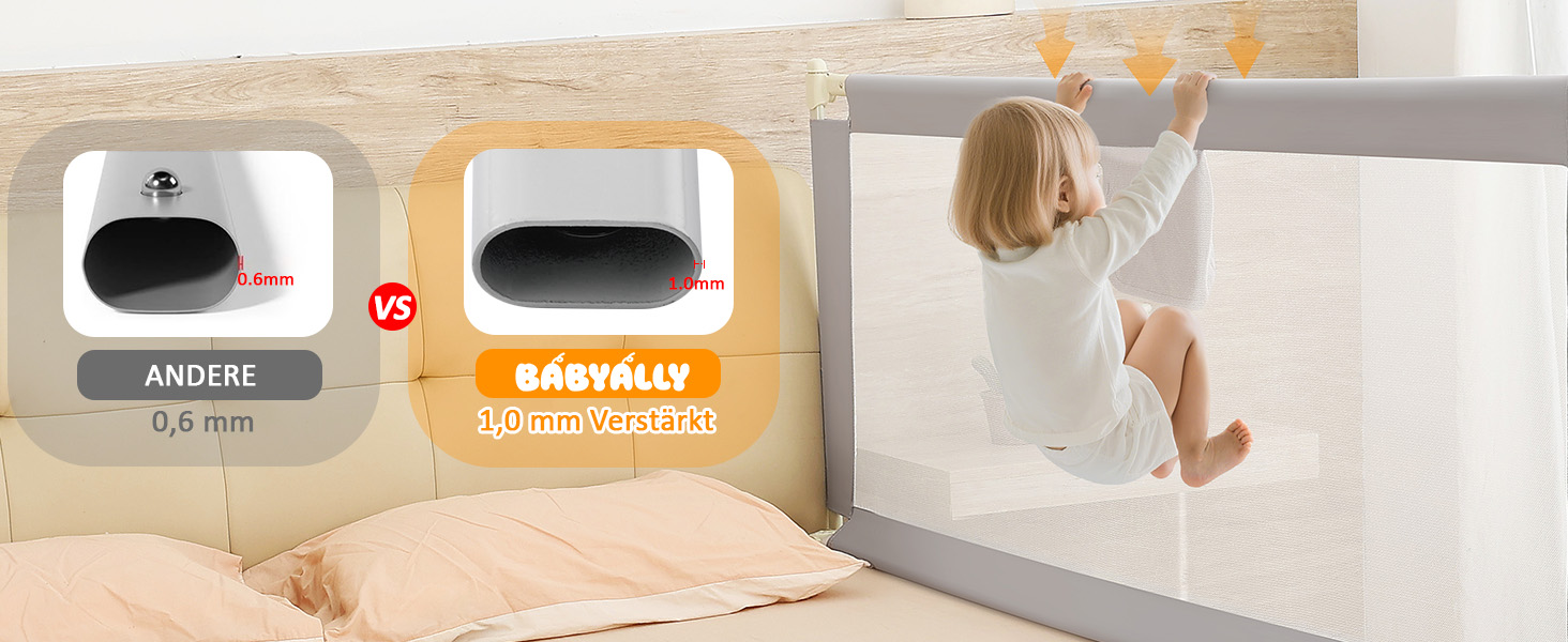 Бортики для ліжка дитячі 3 шт., захисні грати на ліжко для малюків (2x200 см + 1x180 см), сірі, складані