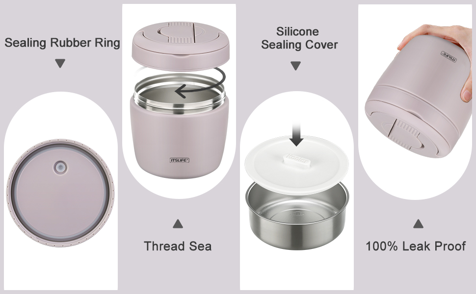 Термоконтейнер для їжі Itslife 970мл, термоконтейнер з кришкою, з нержавіючої сталі з ложкою, термотермос для їжі, ланчбокс для супів, дитячого харчування, каші (зелений) (фіолетовий)
