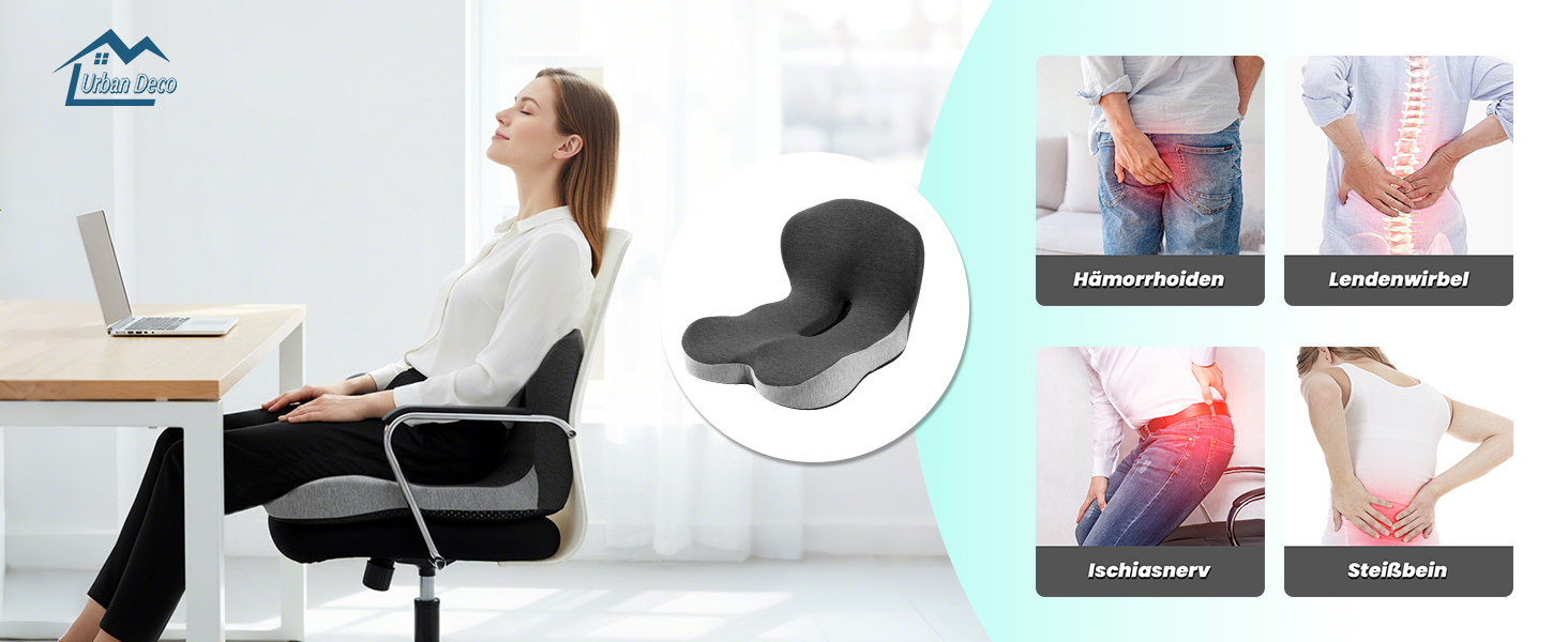 Ортопедична подушка для сидіння з підтримкою спини Urban Deco з піни Memory Foam, чорно-сіра, 1 шт.