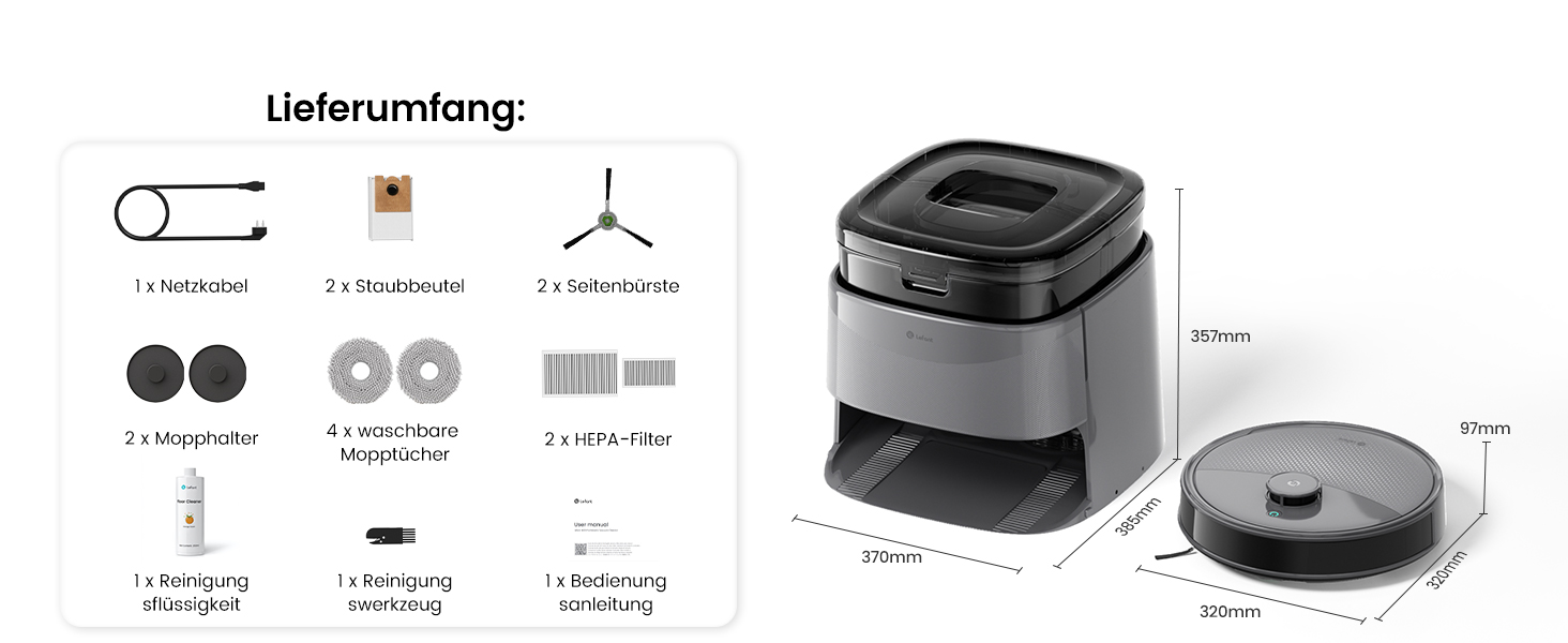 Робот-пилосос LEFANT M3 MAX: 6000Pa, вологе прибирання, лазерна навігація, антизаплутування, керування через додаток та Alexa, для тварин та килимів