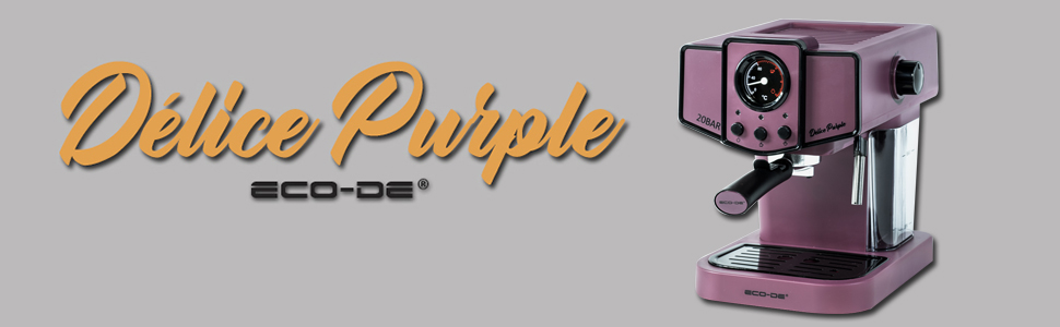 Кавомашина ECODE Delice Purple 20 Bar з капучинатором та резервуаром 1.5 л - Еспресо, Подвійне дозування, Манометр