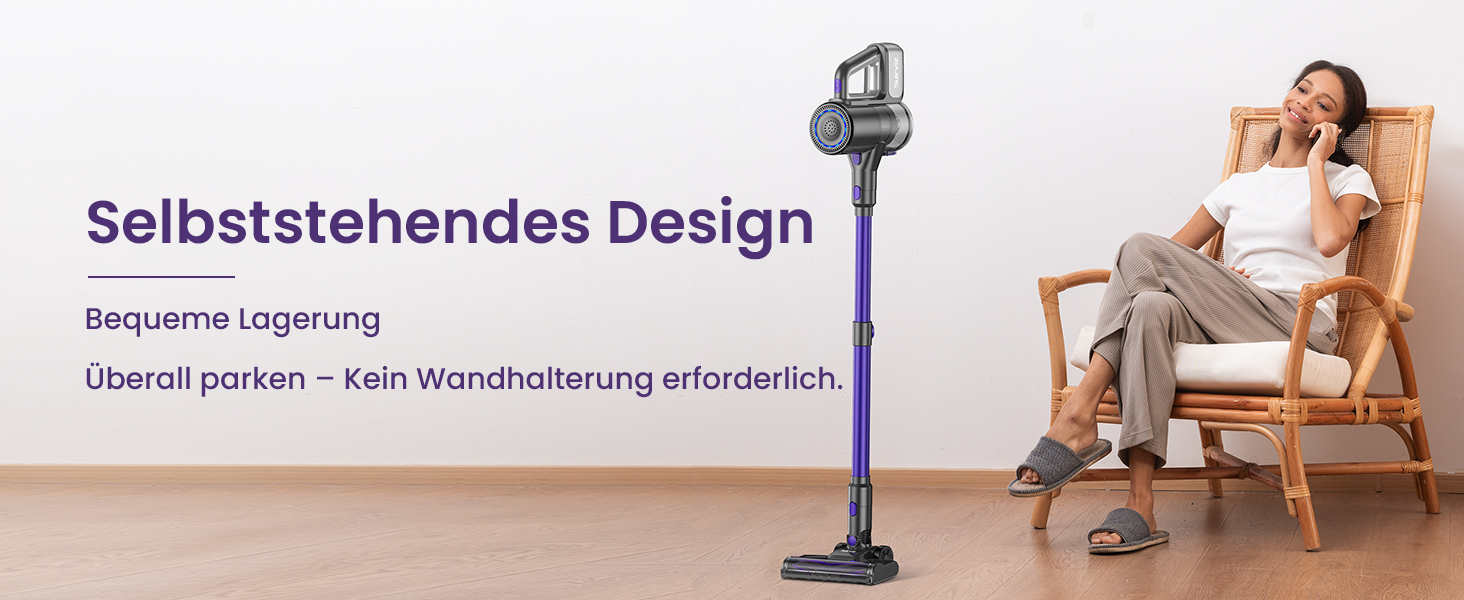 Suirviz Бездротовий акумуляторний пилосос, 40000Pa/500W/45хв, самостійна парковка, легкий, для твердих поверхонь, килимів, шерсті тварин, фіолетовий