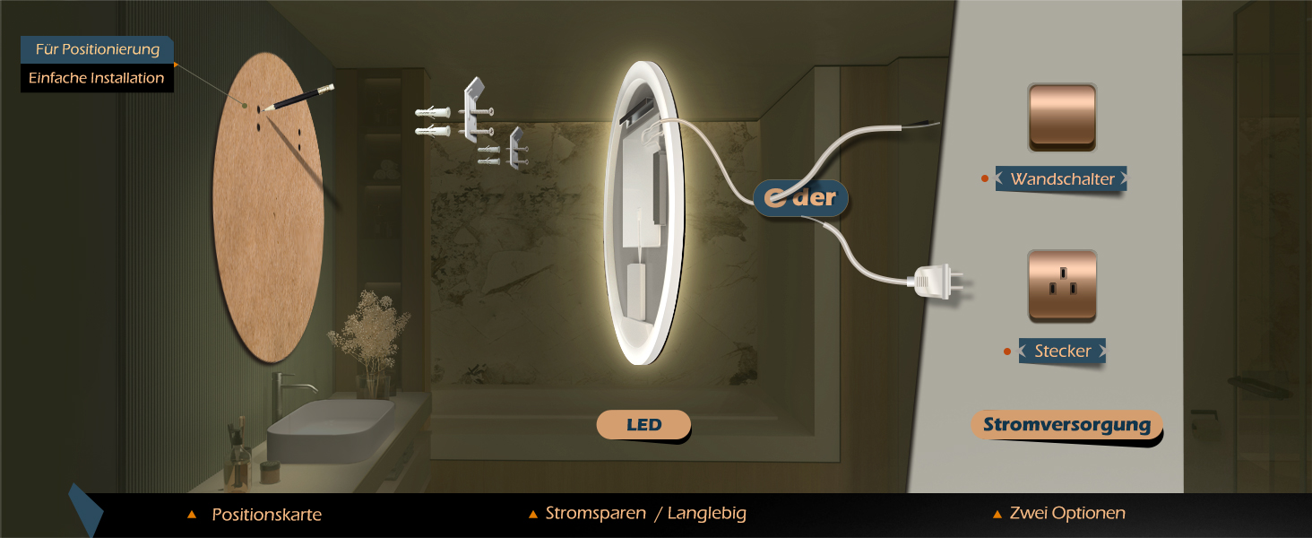 LED дзеркало для ванної кімнати KWW, регульована колірна температура, протитуманне, диммування, 60x60 см