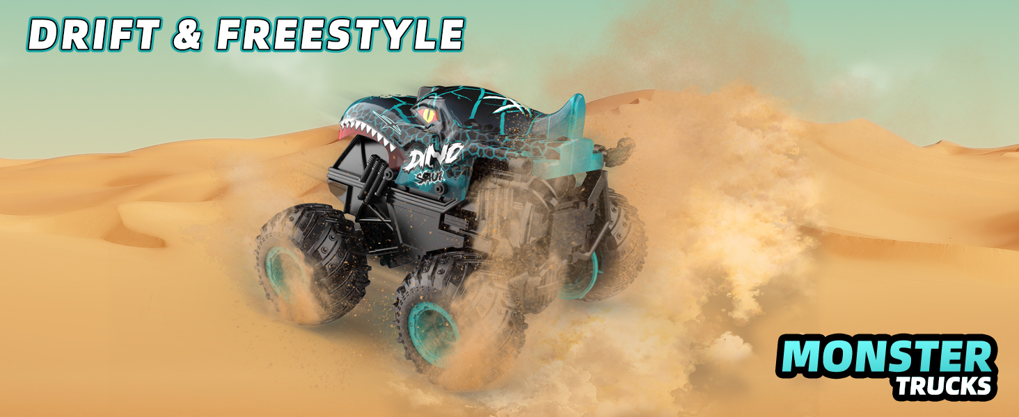 RC Monstertruck 1:20 2.4GHz Динозавр – Радіокерований позашляховик, 20 км/год, LED, Музика, для хлопчиків та дівчаток від 3 років, Зелений