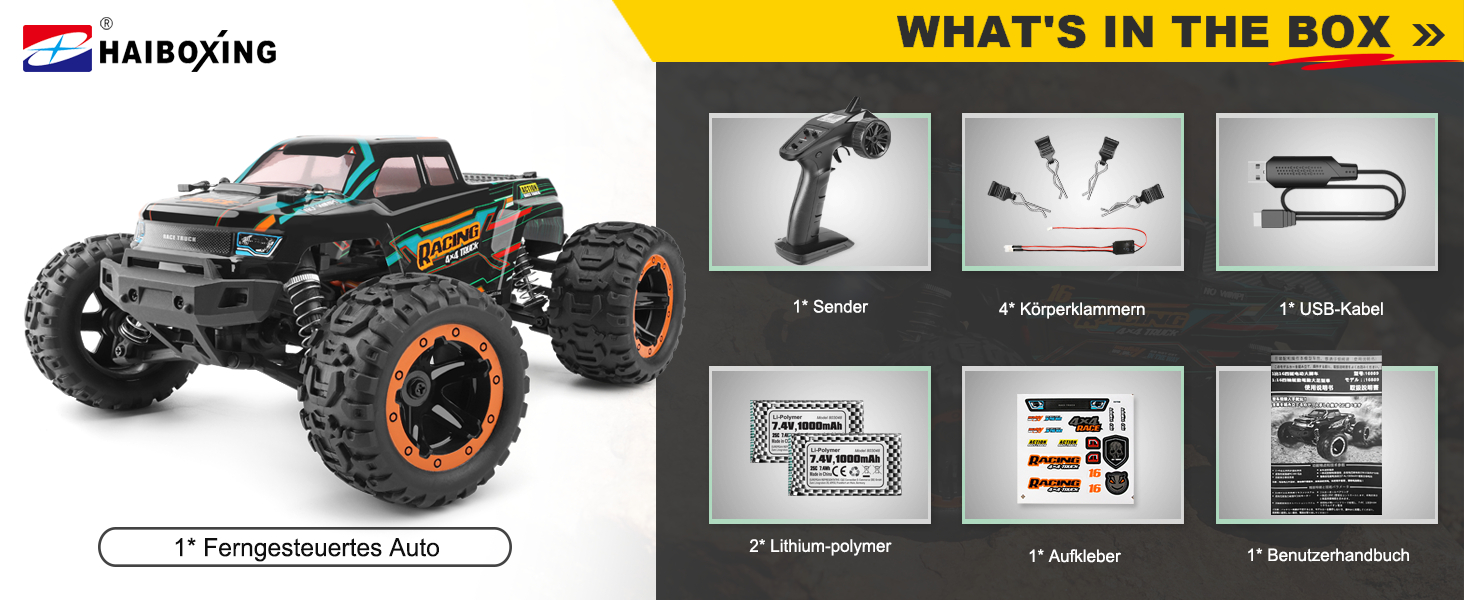 Радіокерований позашляховик HAIBOXING 1:16 4WD 36 км/год - швидкісний монстр-трак, водонепроникний, для дітей та дорослих