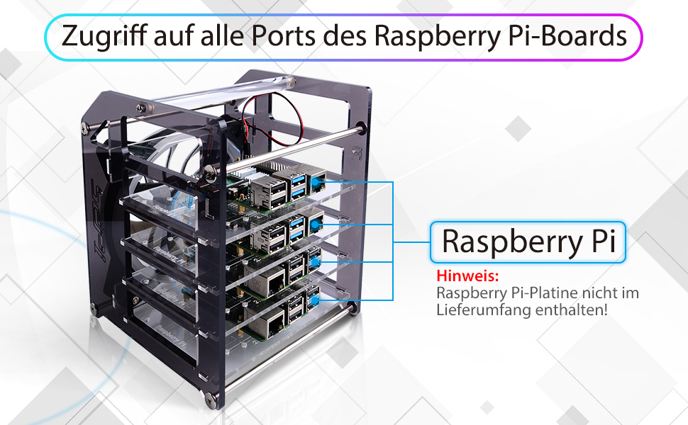 Стійка-корпус GeeekPi для Raspberry Pi, 4-рівнева, з 120 мм RGB LED вентилятором, для Raspberry Pi 4B/3B+/3B/2B/B+ та Jetson Nano
