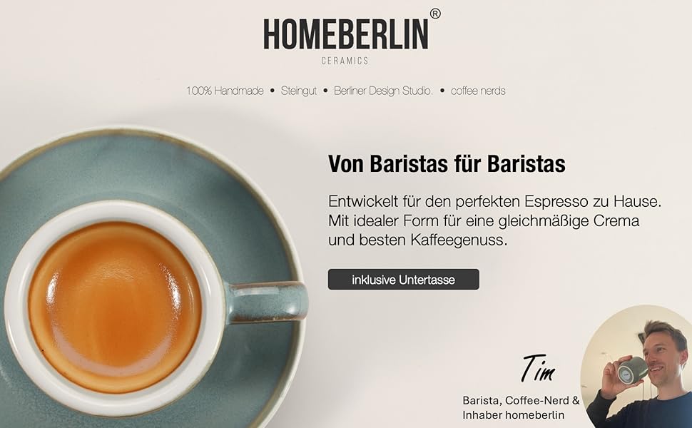 Набір еспресо-чашок HomeBerlin Barista Pro - 4 шт. по 80 мл з підставками - преміум якість, ручна робота