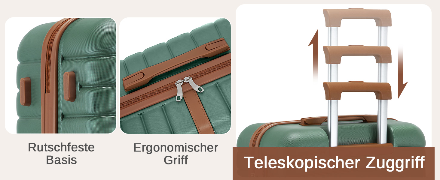 Чемодан KONO середнього розміру 66см з ABS+PC, з подвійними колесами та кодовим замком (Темно-зелений/Коричневий)