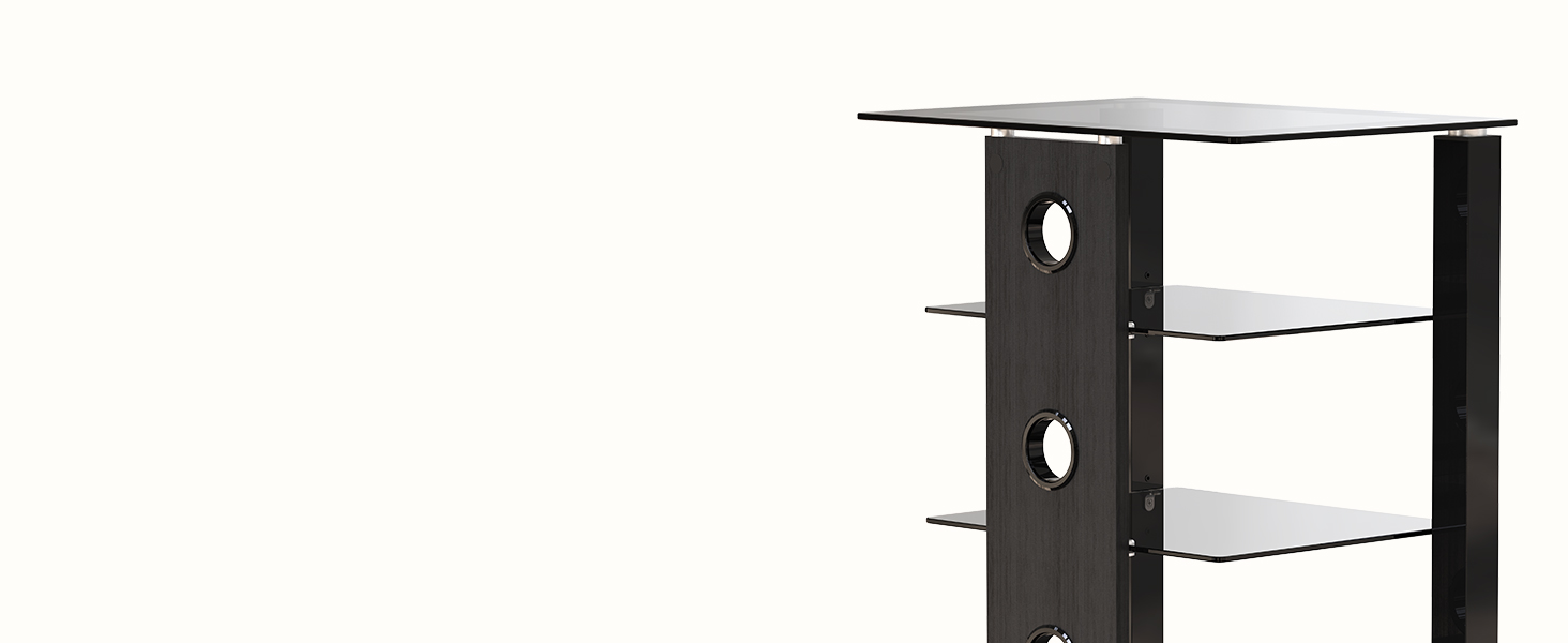 Стельова полиця FITUEYES для телевізора та аудіоапаратури з регульованою висотою, скло та алюміній